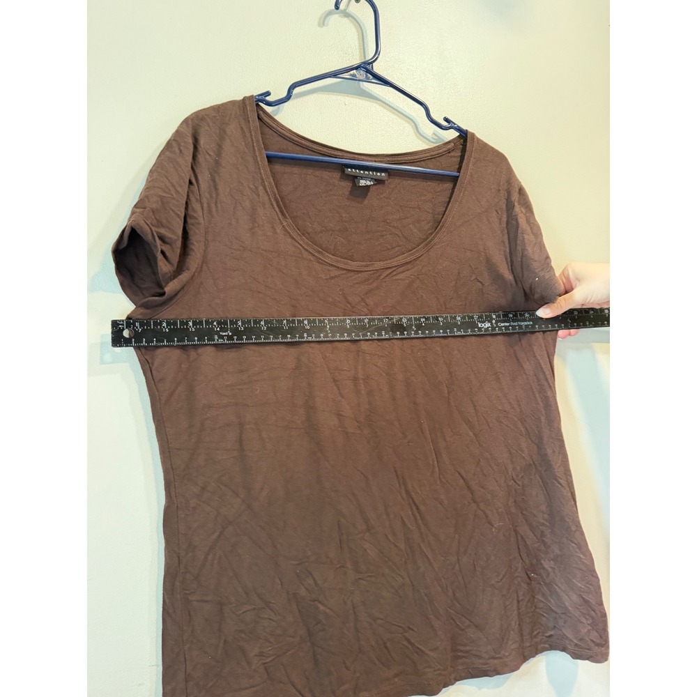 Attention‎ Womens XXL Brown Scoop Neck Short Sleeve Stretch Knit T-Shirt Tee - Picture 7 of 8